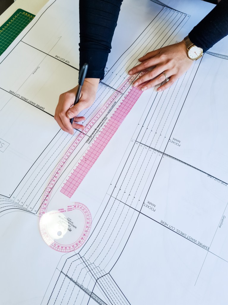 Lindsey from Sew To Grow drafting a sewing pattern