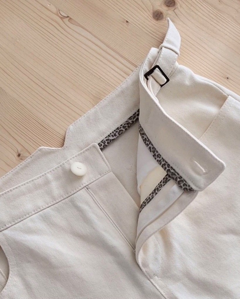 Close-up of Strike pants, Dress Your Body pattern